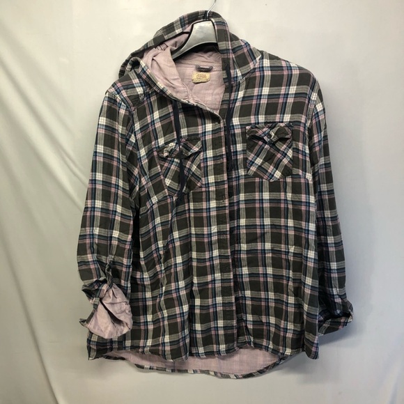 Boston Traders Black Pink An Blue Flannel Shirt W Hoodie Quilt Lined Size XXL - Picture 2 of 11